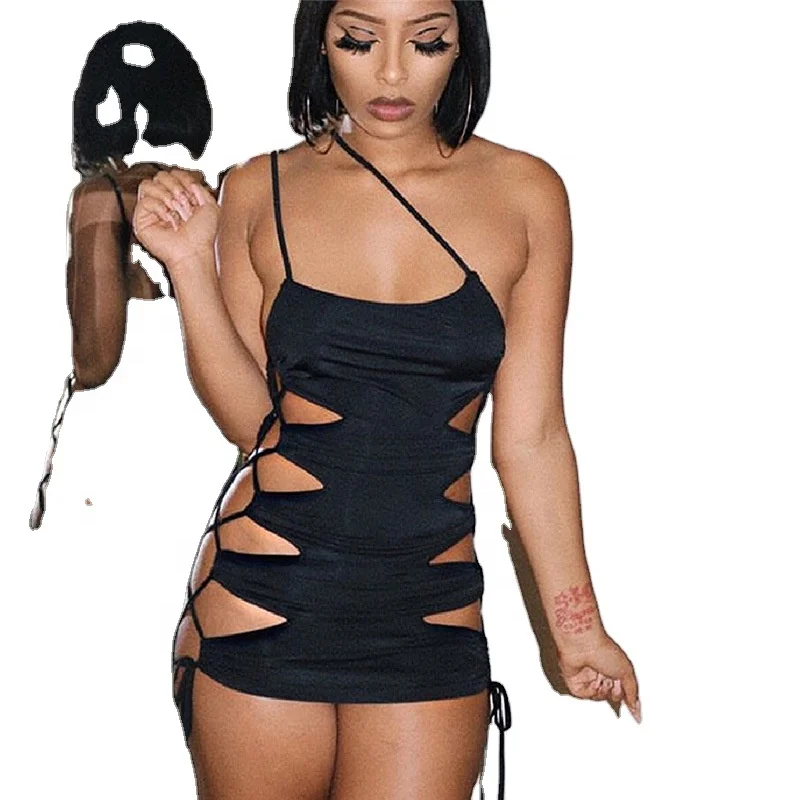 

Wrap Formal Sexy sheath dress with sleeveless elastiffs with hollowed-out binding for summer 2021 new fashion dress for evening, Black