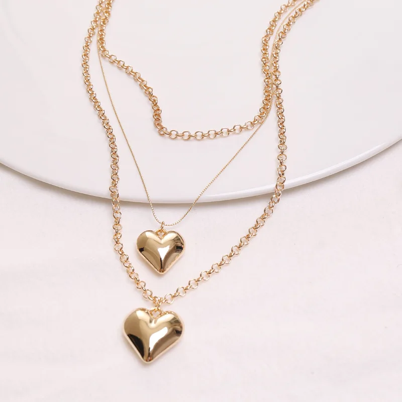 

High-Quality Hot-Selling Multiple Layers Custom Heart Necklace Luxurious Interlocking Heart Necklace