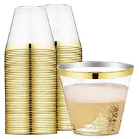 

100count 9oz 10oz 12oz Gold Rimmed Rose Gold Plastic Cups For Wedding Party