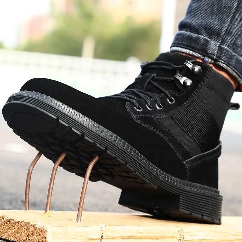 

GUYISA Winter Suede Leather Cotton Black Keep Warm Boot Shoes Steel Toe Boots Men Work Safety Shoes