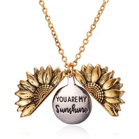 

2019 Custom Design Women Gold You Are My Sunshine Openable Locket Sunflower Pendant Necklace