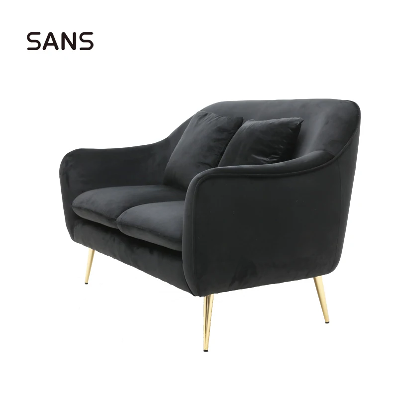 Modern Upholstered Velvet Fabric Accent Loveseat Sofa With Golden Legs