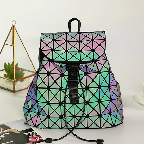 

Geometric Backpack Luminous Backpack Holographic Reflective Bag Rucksack Rainbow