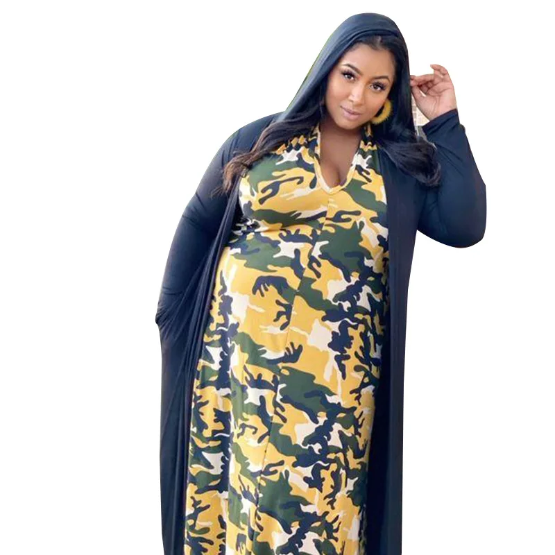 Woman Summer Camouflage  Strapless Long Sleeveless Plus Size Print Dress