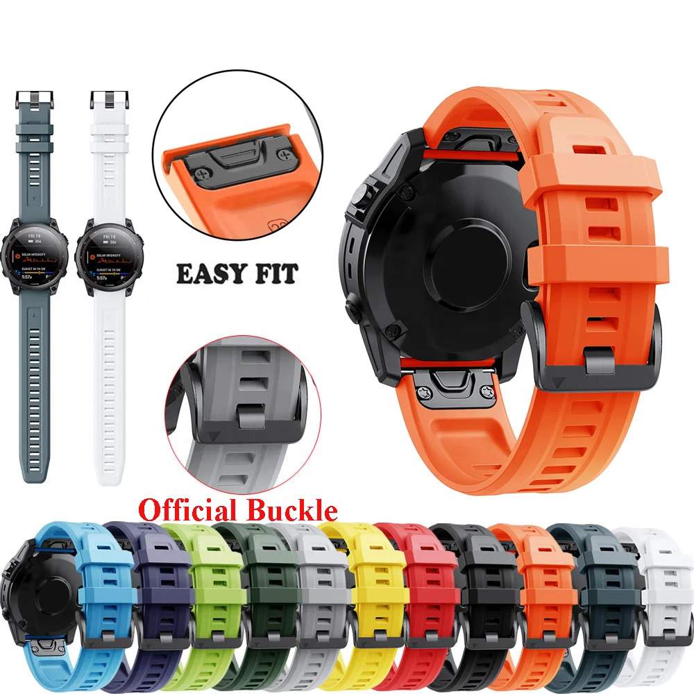 

26 22MM Silicone Official Quick Release Watchband Straps For Garmin Fenix 6X 7X 7 6 Pro 5 5X EPIX Smart Watch Easyfit Wrist Band, Multi colors