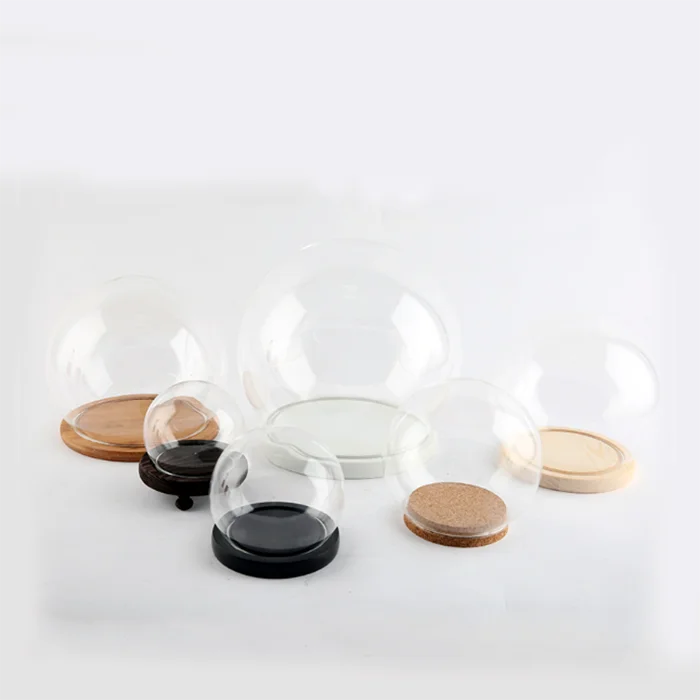 
15*15cm Round clear glass dome with wood base 