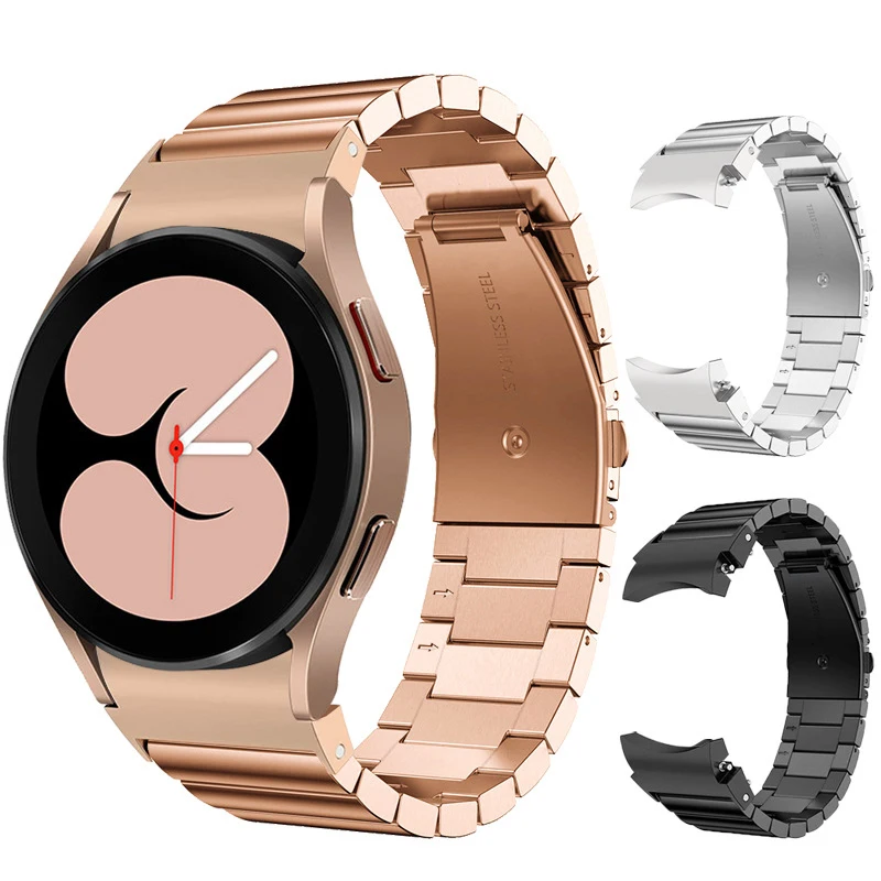 

Luxury Curved end Metal Bracelet 3 Link Beads Stainless Steel Watch Strap For Samsung Galaxy Watch 6 5 4