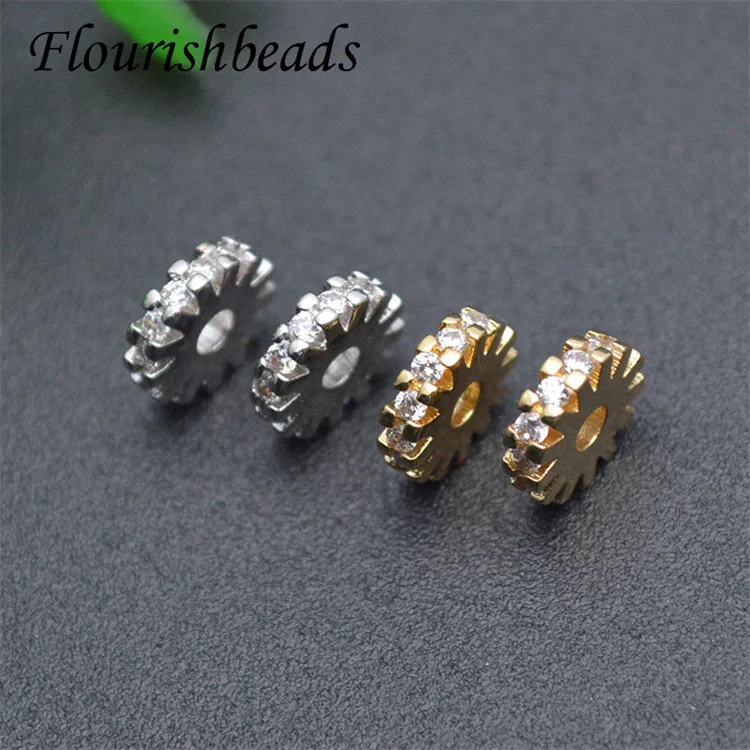 Trendy Design Gold Plated Rhodium Plated Round Micro Pave Zircon Spacer Beads