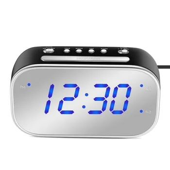 

Fashion Bedside Metal Mirror Light Dual Alarm Blue LED Digital Alarm Clock