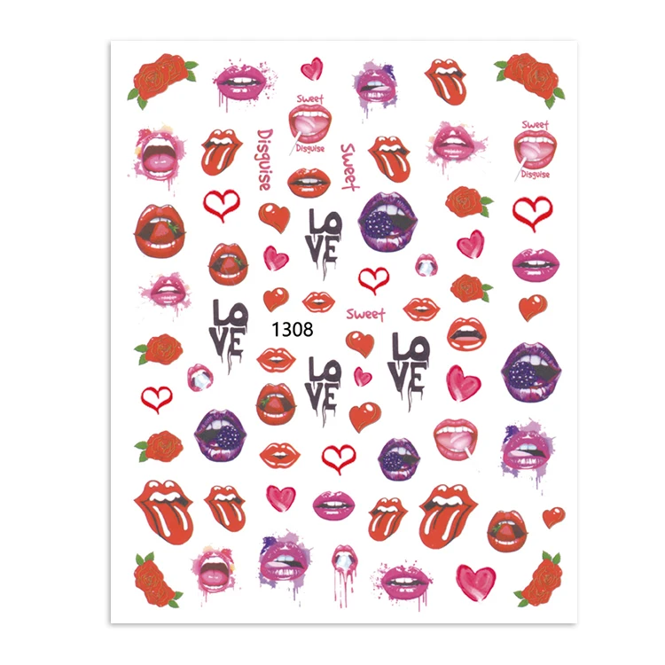 

JOYFUL 2021 Sexy Woman Nail Art Sticker Valentine's Day Art Female Lips Nail Art Decoration Sticker 1299-1310, Colorful