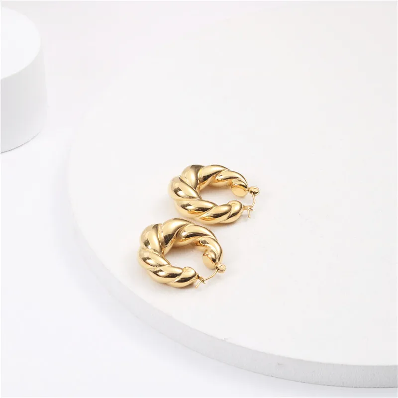 JOOLIM Jewelry PVD Gold Plated Twisted Hoop Earring Chunky Dangle Earring Stainless Steel Jewelry Tarnish Free