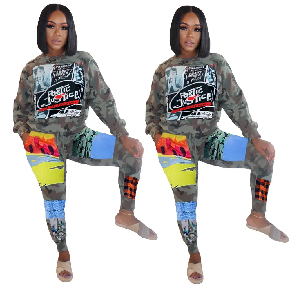 

Foma--TB5195 2020 Winter outfits women with pocket sport wear long sleeve hoodies pants women plus size two piece set, As pictures