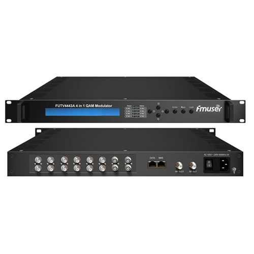 

FMUSER FUTV4443A-10 4 in 1 Mux-Scrambling QAM(6 DVB-S2 tuner+4 ASI input optional,4 multiplexing, 4 scrambling and 4 QAM modulat