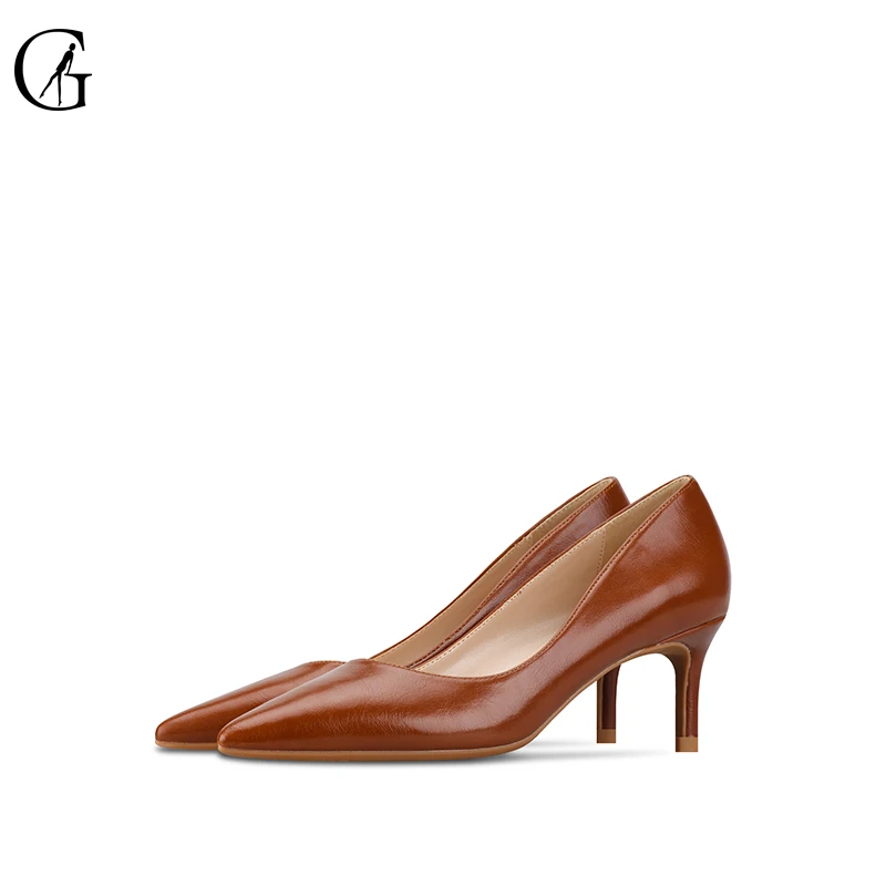 

Goxeou Big Size Wholesale Women Brown Pointed Toe Low Heels Classic Pumps for Ladies 6cm Office Business Kitten Heels Shoes