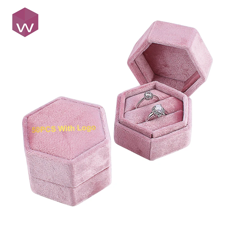 

Custom Wahung engagement hexagonal velvet luxury ring earring box jewelry box Gift small travel box, Pink/yellow/dark blue