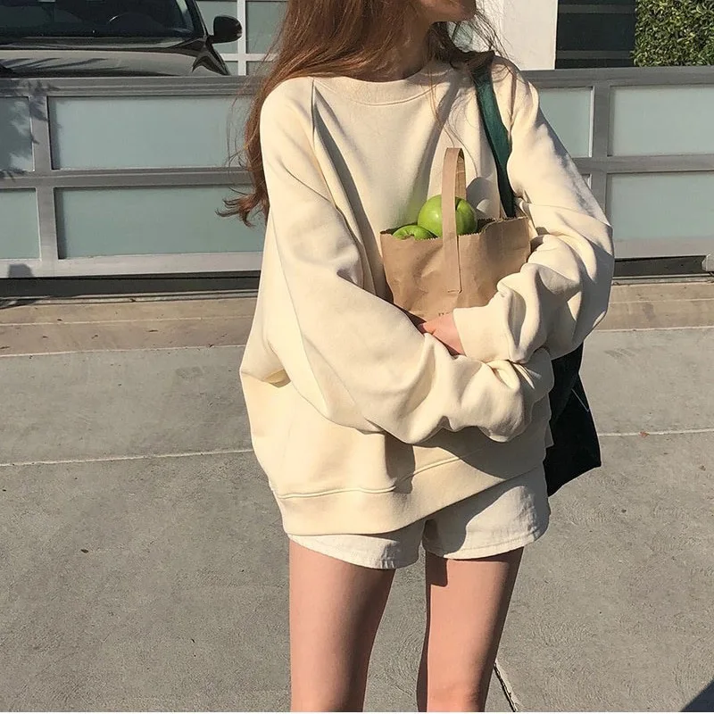 

Sweater women 2022 new spring and autumn thin cream oversize loose wild round neck pullover long sleeve sweater