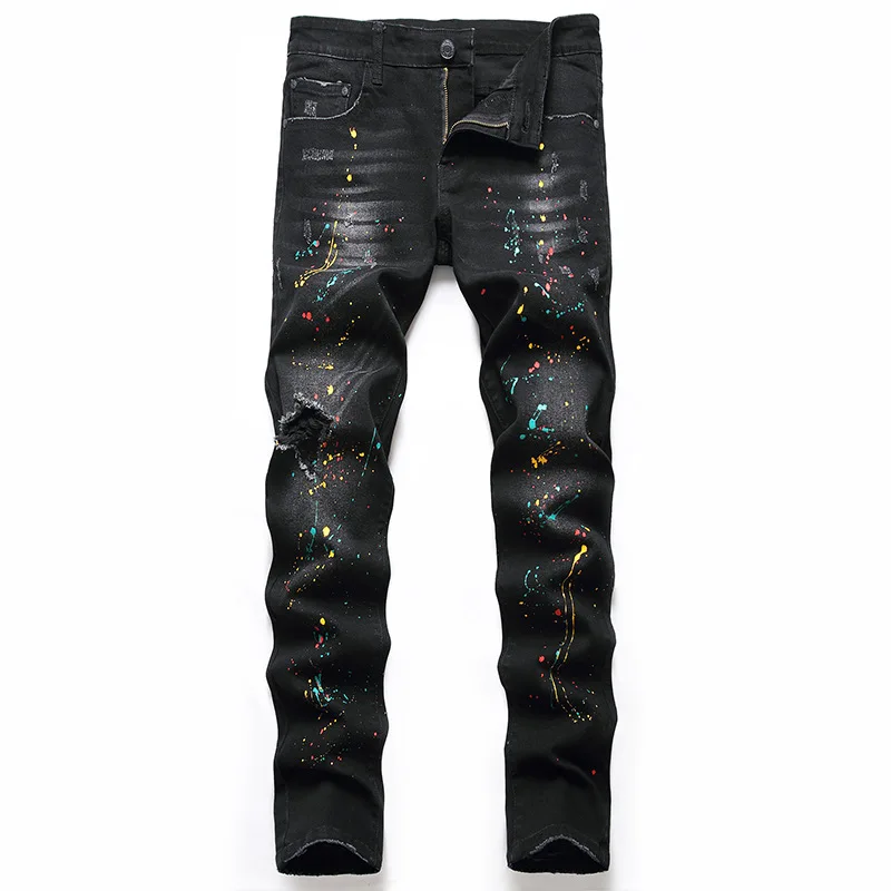 

2022 Spring New Fashion Stretch Slim Black Ripped Men's Jeans
