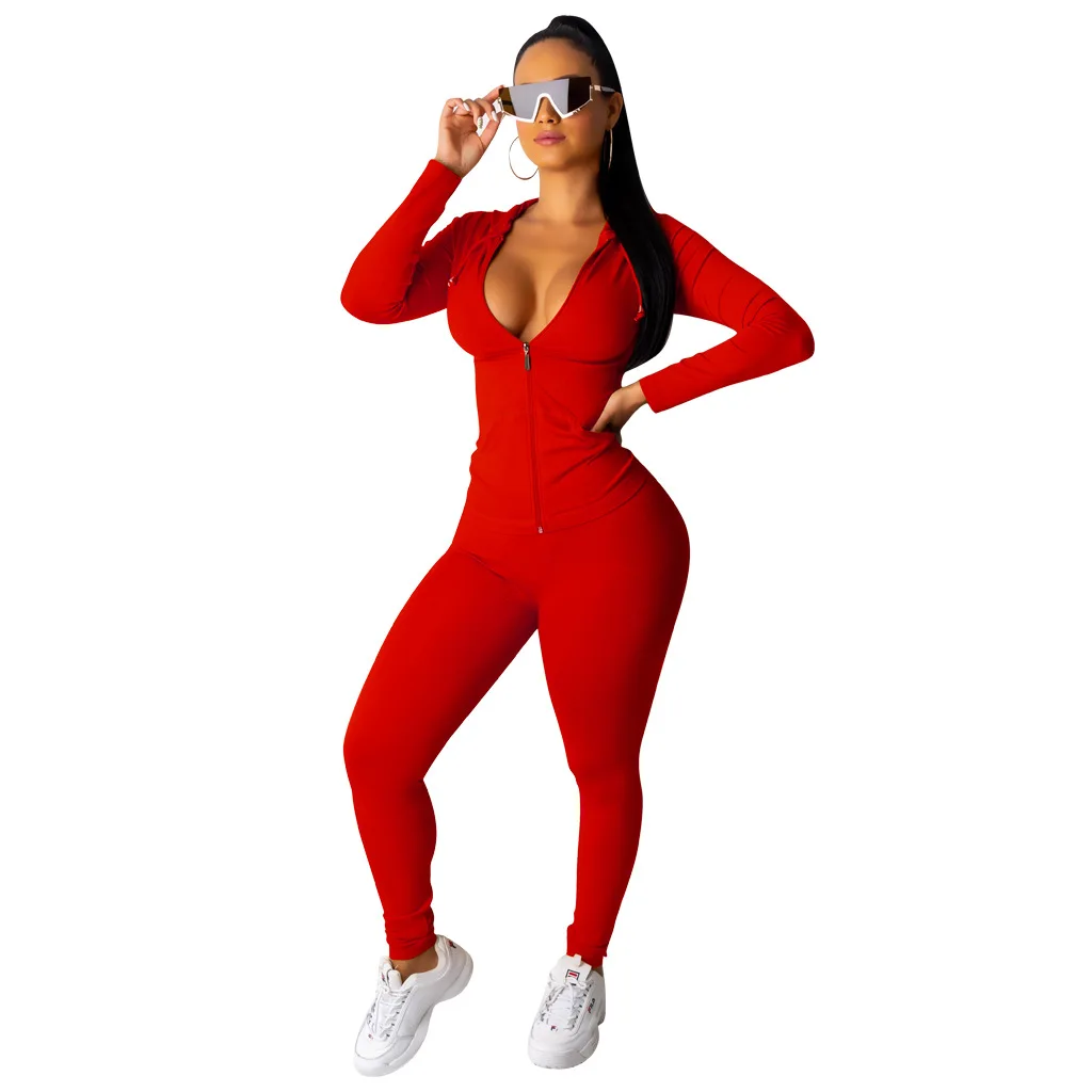 

MXN Hot style new zipper front hoodies casual tracksuits jogger outfits two piece pant set 2020 fall fashion