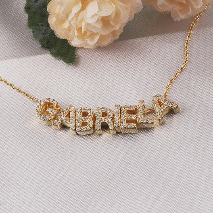 

gold plated initial letter pendant 925 sterling silver micro pave diamond custom name necklace