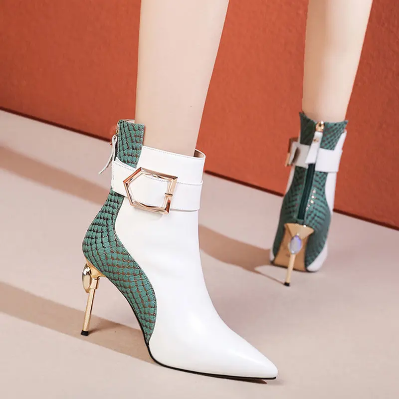

2022 Spring New Fashion Ankle Ladies Boots Pointed Back Zipper Stiletto High Heels Martin Boots Women's Boots