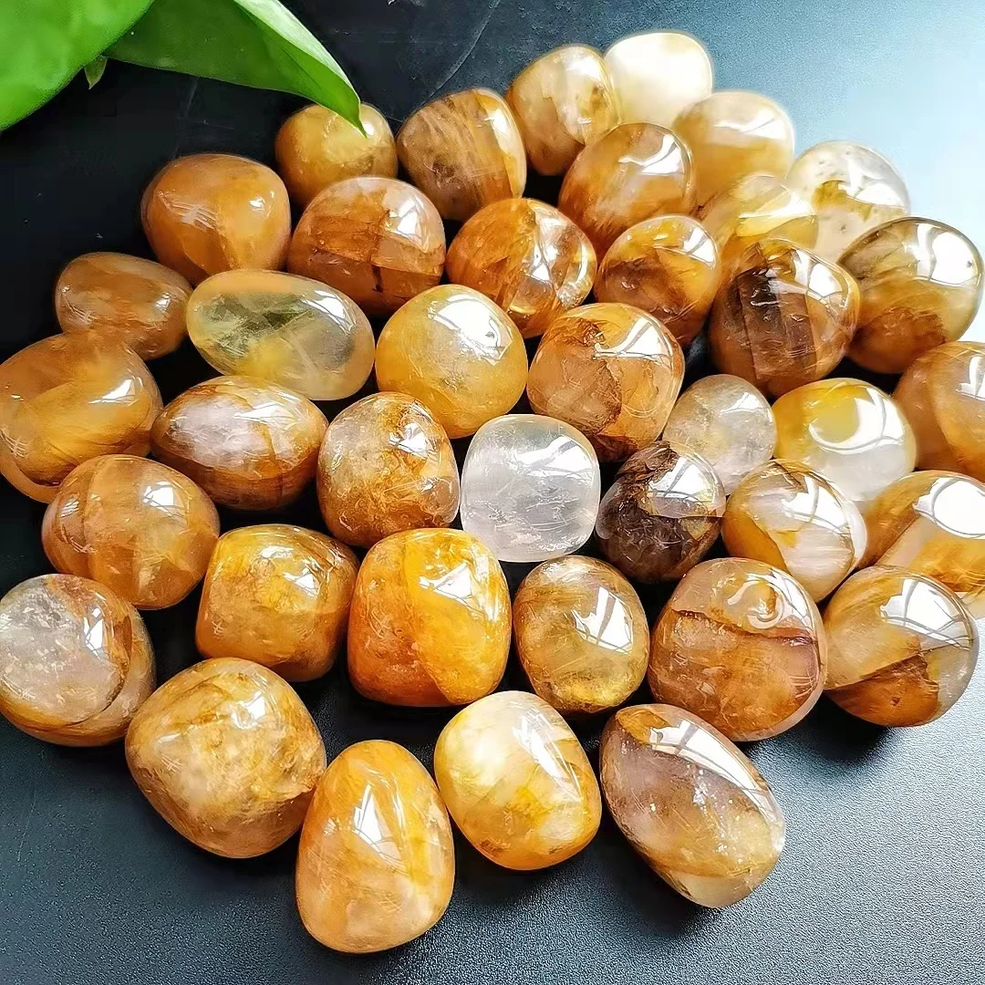

Wholesale Natural Polished Gemstone Healing Crystal Yellow Fire Quartz Hematoid Tumble Stone For Gift Decoration