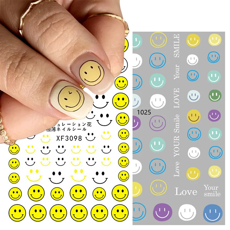 

Hot Sale 3D Cute Cartoon Smiley Children Nail art Decoration Colorful love Heart Star self-Adhesive Sliders nail decal stickers, 10 colors