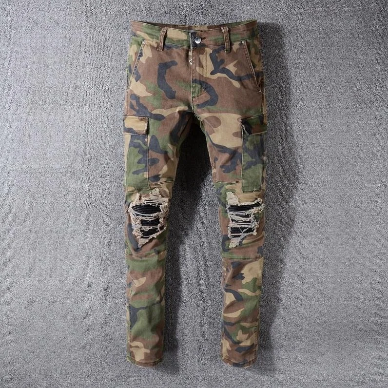 

Voogue Wholesale Mens Camouflage Jeans Patched Pants