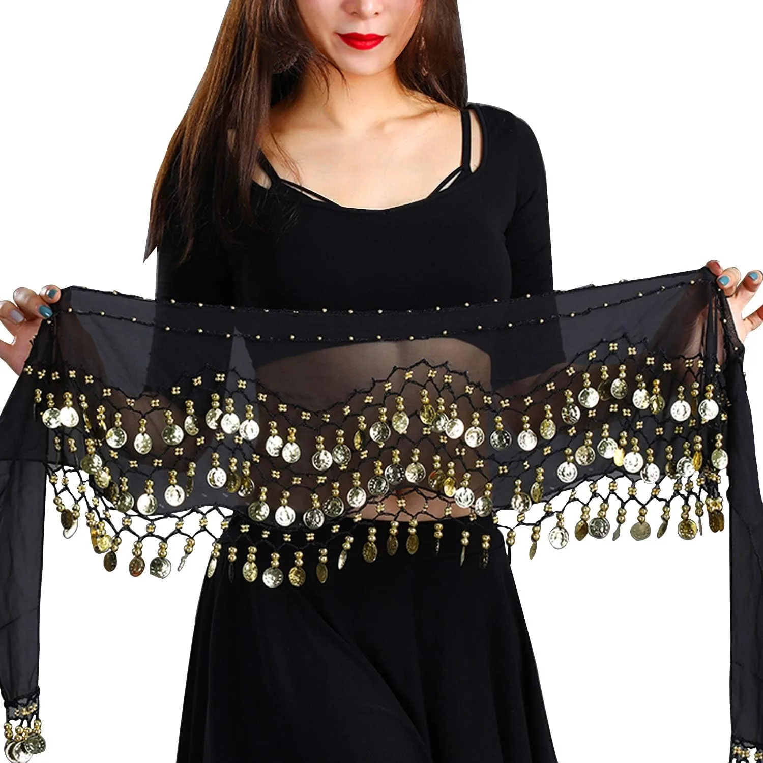 Women Girls Festival Cosplay Costume 128 Coins Belt Belly Dance Hip Scarf Wrap Skirt