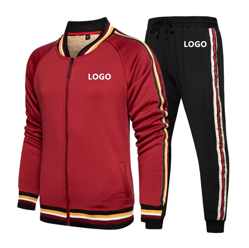 

Spring And Autumn Skin Friendly Polyester Stitching Casual Sweater Sportswear Men Two Piece Suit, Picture