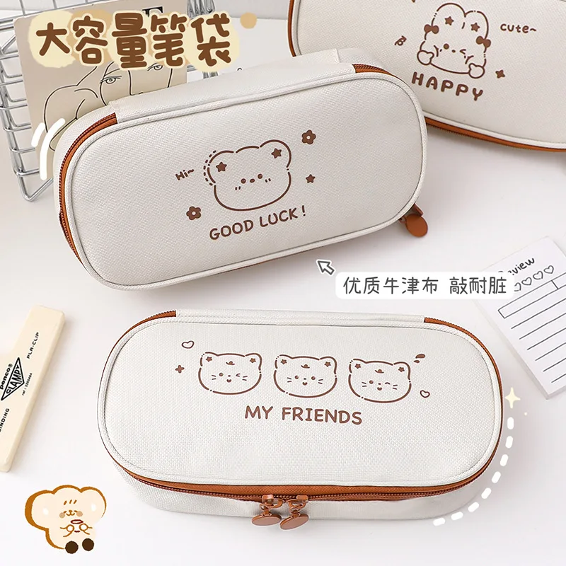 

multifunction cute student kawaii anime cartoon big capacity school kids pouch box cartoon Canvas cartoon cute bear pencil case