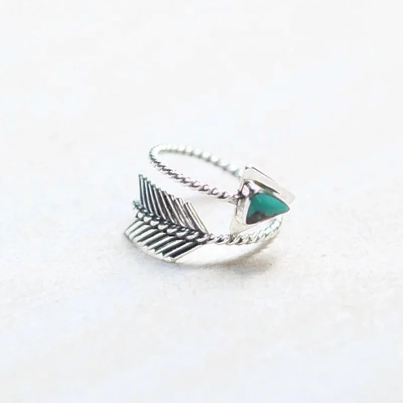 

New Silver Color Bow Arrow Adjustable Opening Ring With Green Stone Women Girls Boho Beach Party Ring Jewelry