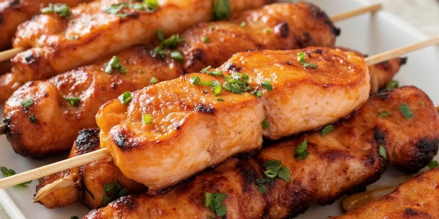 Stylized Serving Platter of Salmon Yakitori