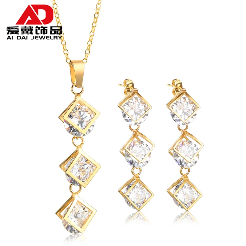 

Necklace female net red temperament simple square zircon earrings set female sweet pendant