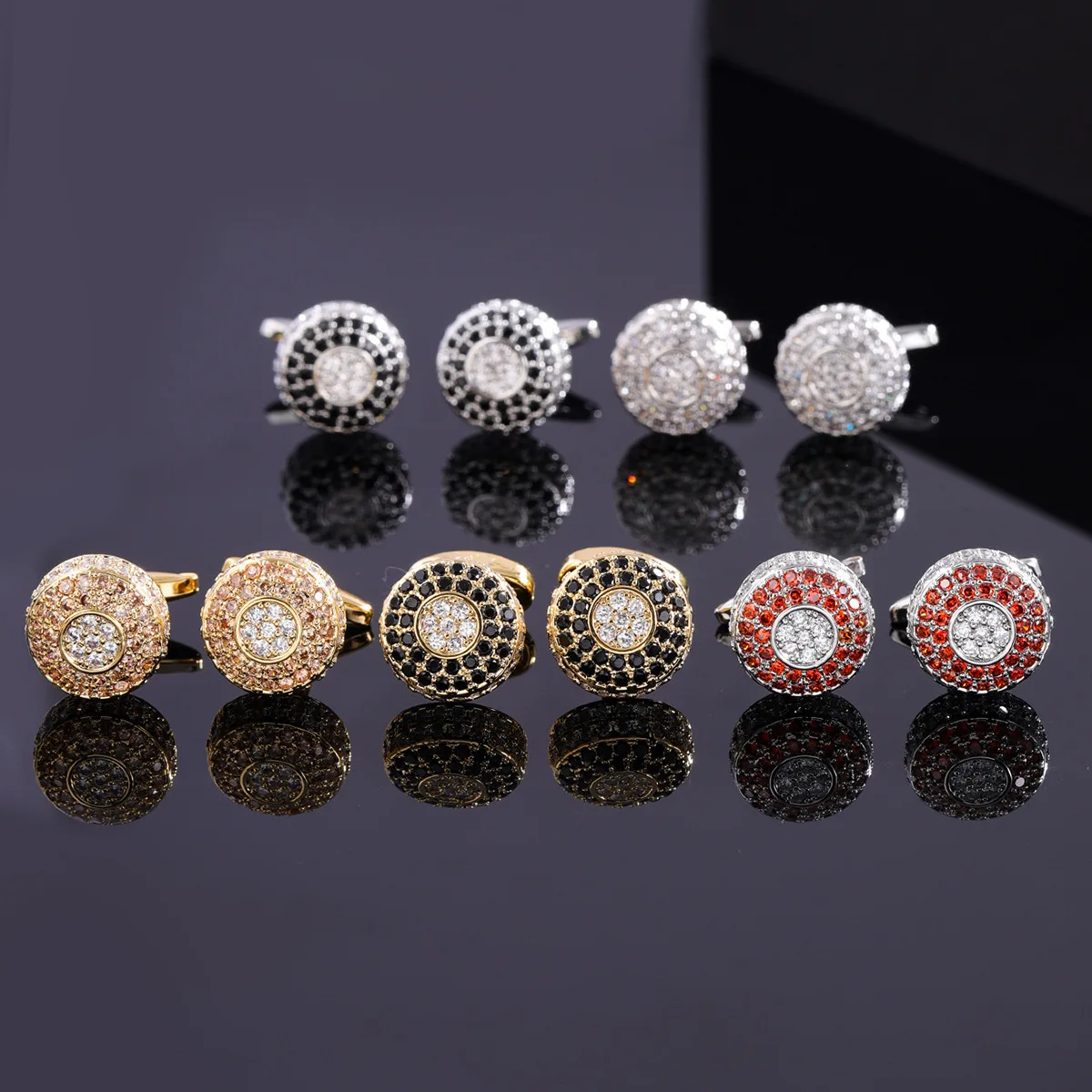 Hot Selling Fashionable Men's Full Diamond Round Copper Cufflinks Luxury Men's Suit Accessories