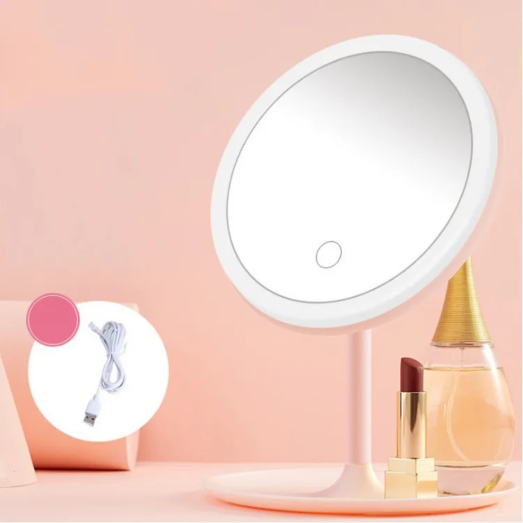 

Led Light Makeup Mirror Storage LED Face Mirror Adjustable Touch Dimmer USB Led Vanity Table Desk Cosmetic Mirror, White/pink