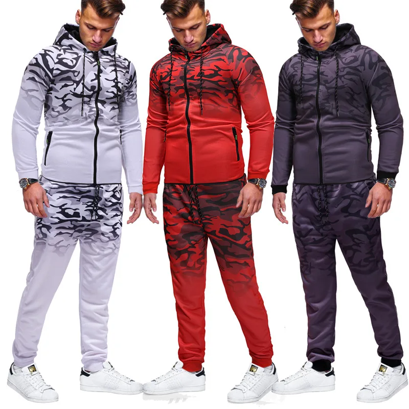 

Fashion Men's Casual Jogger Sports Sweatsuit Printing Zipper Hip Hop Two Piece Set Hoodies Casual Tracksuit, Shown