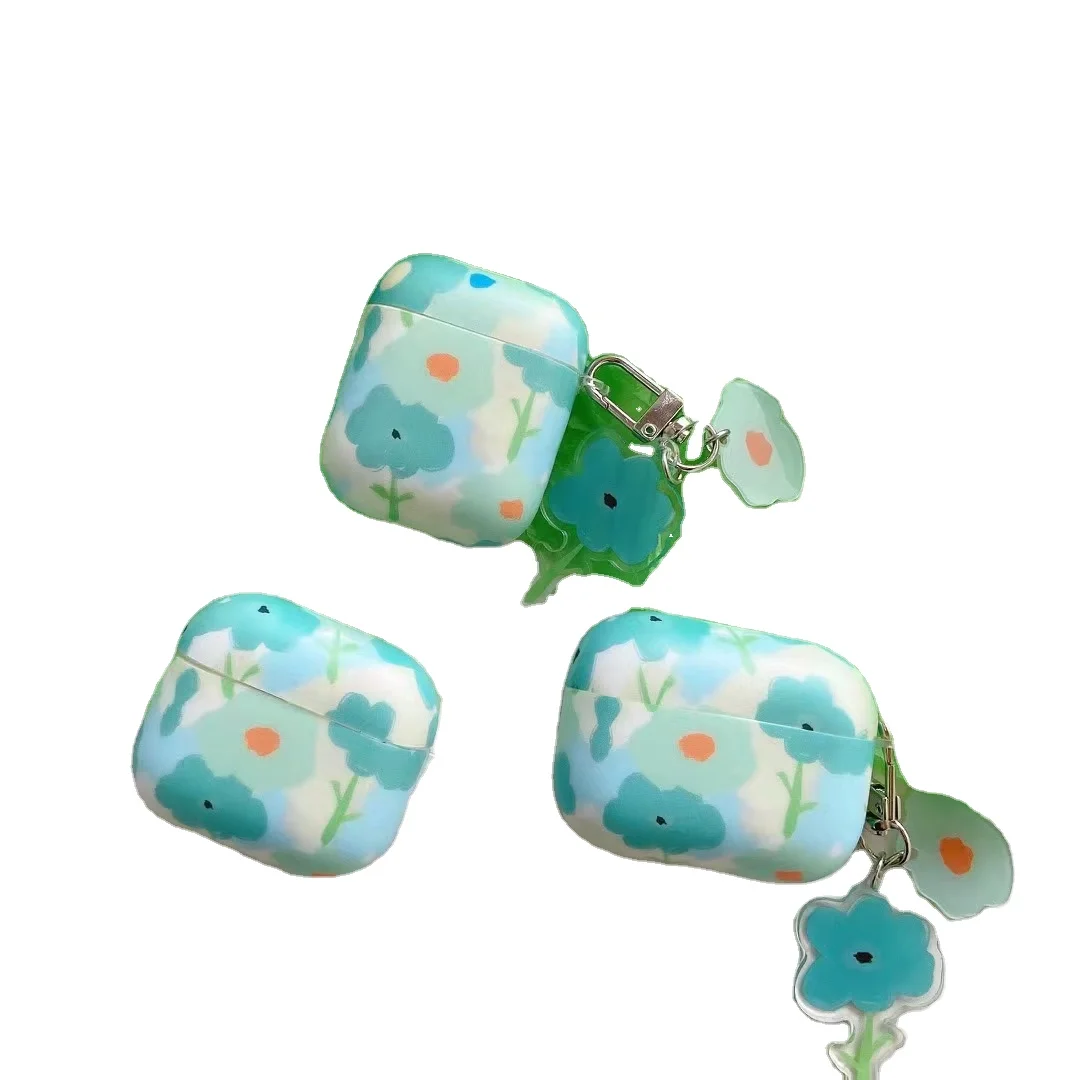 

Fresh light green oil painting cute flower fashion case for airpods 1 2 3 pro, Green color