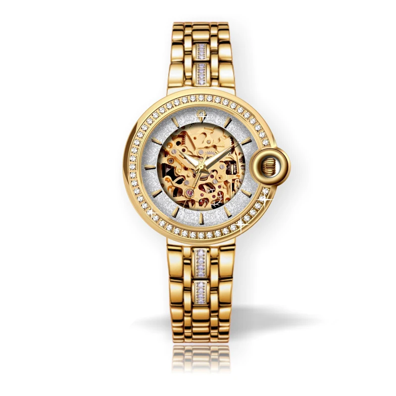 

Chinese Supplier OEM High Quality Skeleton Automatic Watches Stainless Steel Ladies Watches Brands Luxury, Customized colors accepted
