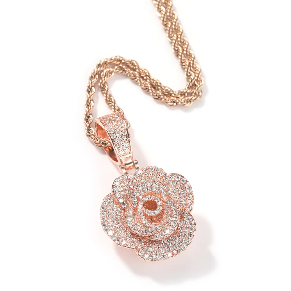 

Hip hop couple stereoscopic rose gold copper miami cuban chain necklace