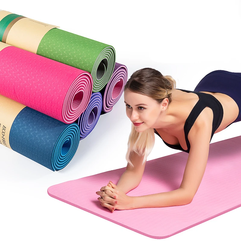 

Wholesale non-slip eco friendly exercise natural marked extra thick fitness TPE foam Yoga Mat with strap, Customized
