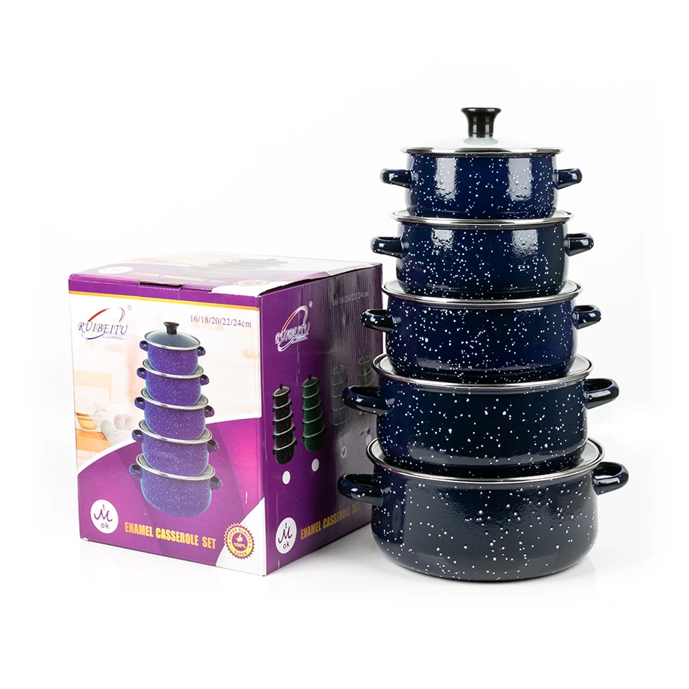 

16-24cm 673DG-K 5pcs black pot turkish cast-iron cookware kitchen cooking pot enamel casserole set, Black/ blue/green/coffee
