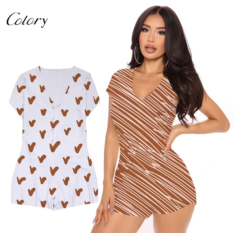

Colory 1 Piece Romper Sleepwear Onesie For Women Jumpsuits Summer, Customized color