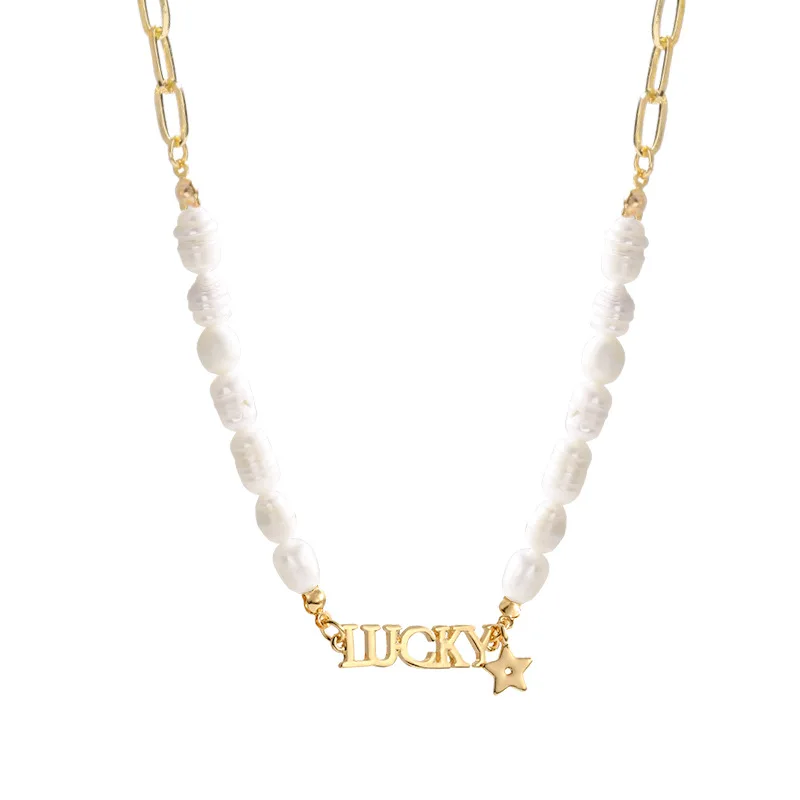 

Hainon jewelry necklace beads Lucky letter fashion long pearl necklace for women