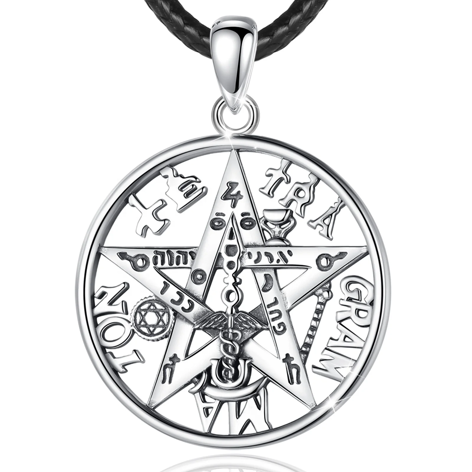 

Merryshine Latest Model Fashion 925 Sterling Silver Jewelry Five-pointed Star Tetragrammaton Pentagram Necklace for Women or Men
