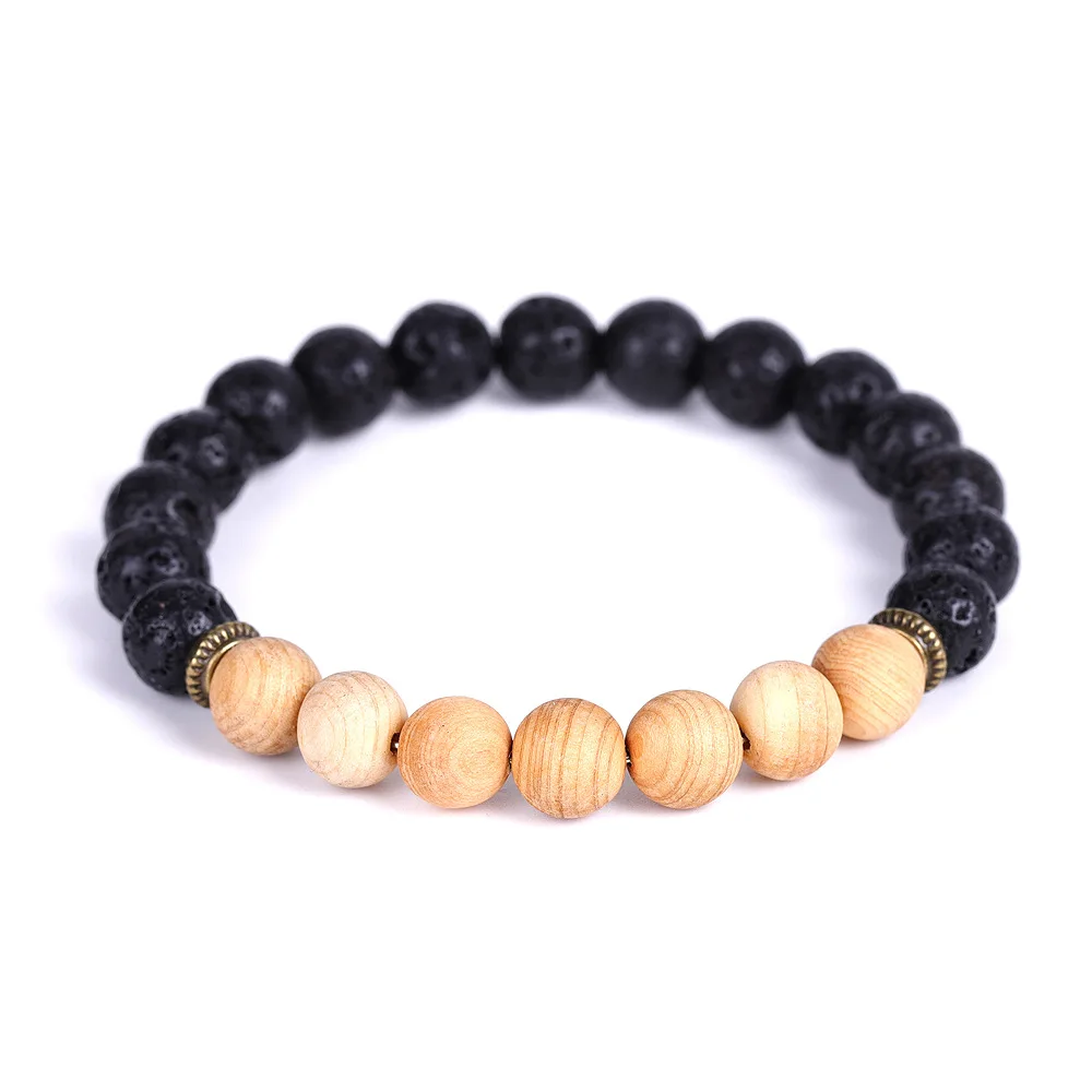 

Natural ice crack agate bracelet volcanic stone wood beads essential oil aromatreatment hand string amazon popular jewelry, As pic color