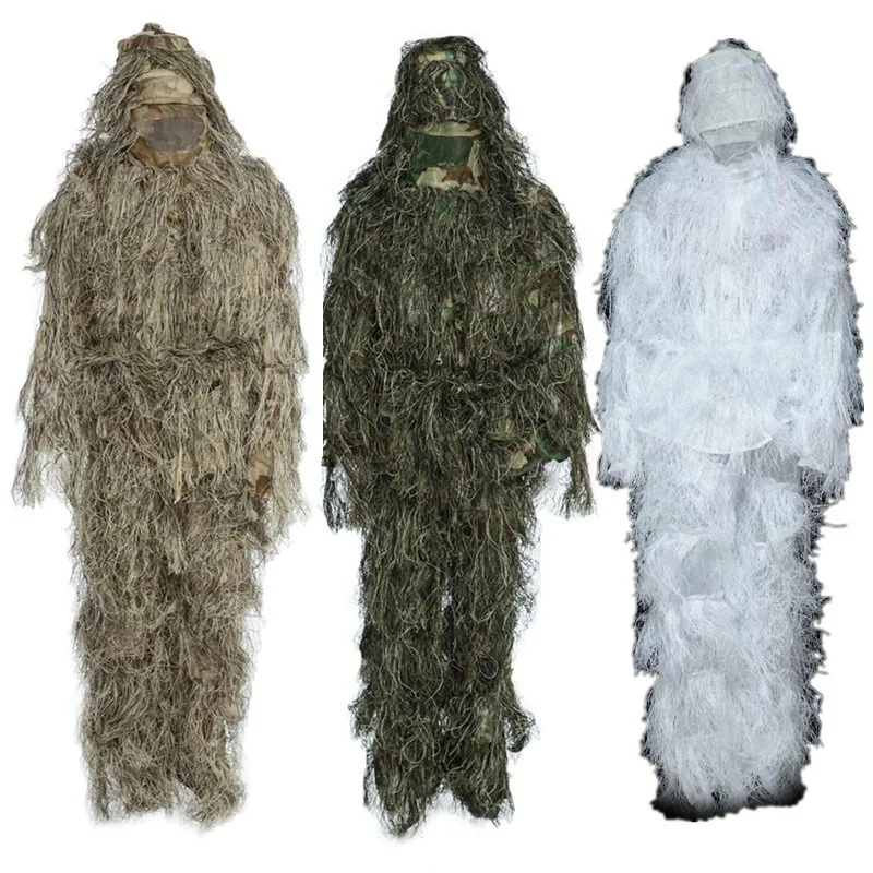 

Tactical 3D Ghillie Suit Woodland Camouflage Forest Jungle Sniper Disguise 4-PCS, Woodland, sand, snow white