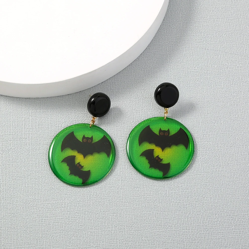 

Halloween geometric earrings creative green crystal drop glue bat earrings jewelry