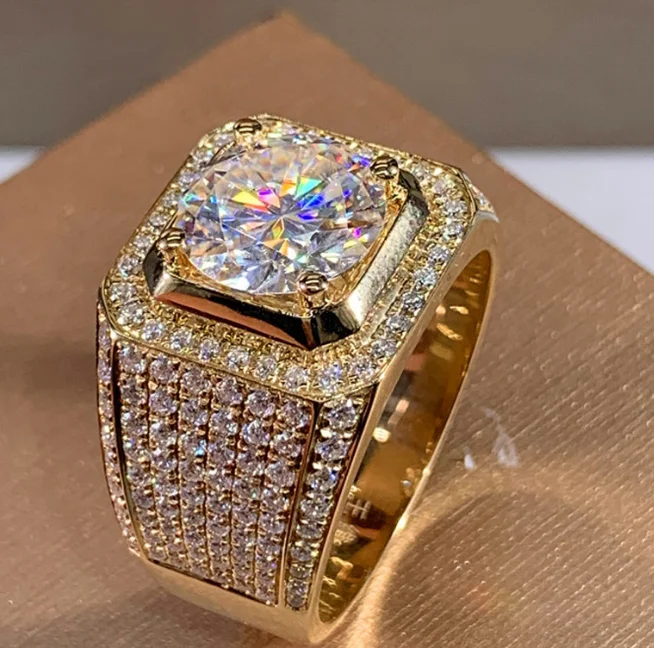 

New Trendy Full Zircon 18K Gold Geometric Ring Cz Zircon Ring For Men