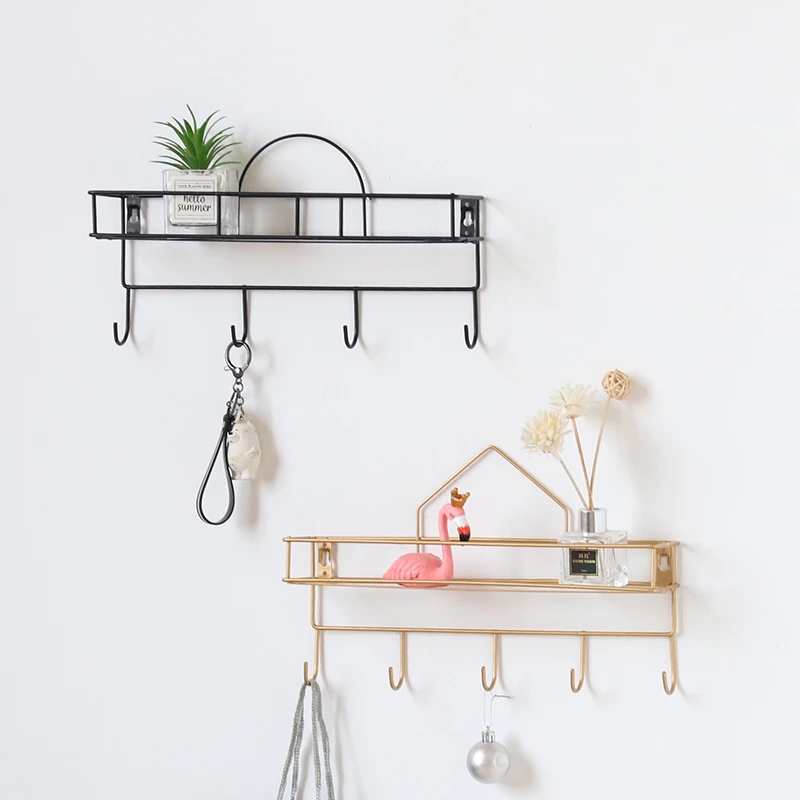 

2021 factory wholesale new metal hanging shelves for wall home key holder for wall multifunctional decoration home organizer, Black