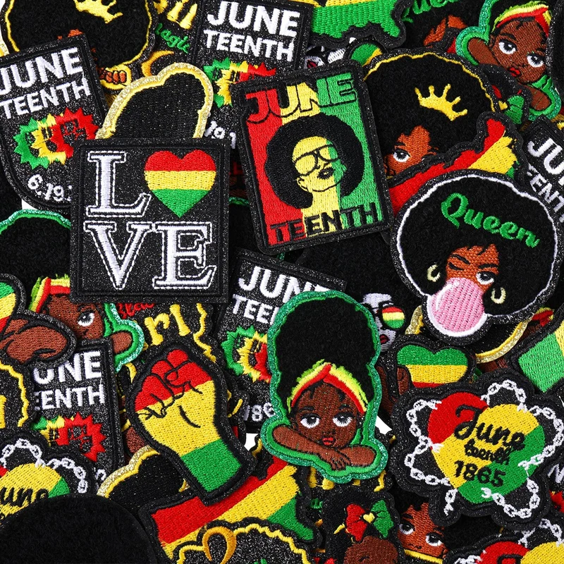 Embroidered Juneteenth Iron on Patches Black History Appliques Black Girl Blowing Bubble Patch Afro Patches for Clothing Jackets
